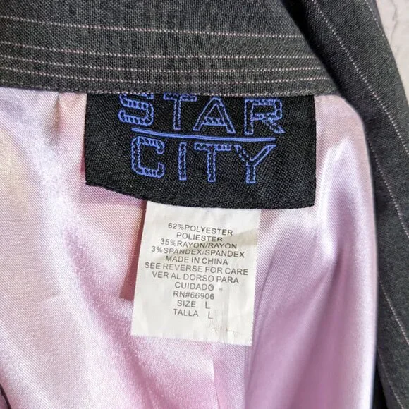 Y2K Office Siren Pinstripe Blazer Womens L Gray Striped Vintage Business Jacket - Picture 5 of 5